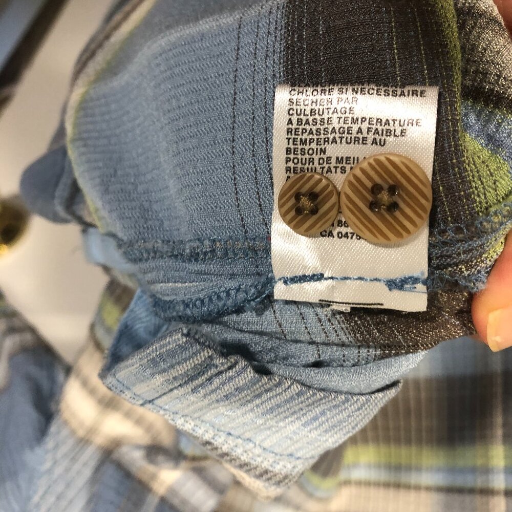 Tommy Bahama men blue and gray plaid motive short sleeve silk shirt, size L - Picture 9 of 11